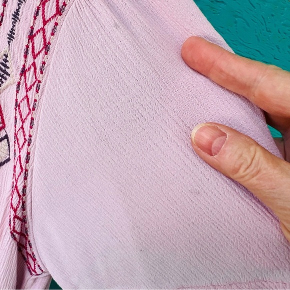 Flutter Short Sleeve Embroidered BOHO EMPIRE WAIST Dress MAUVE DUSTY PINK LARGE - Picture 6 of 11